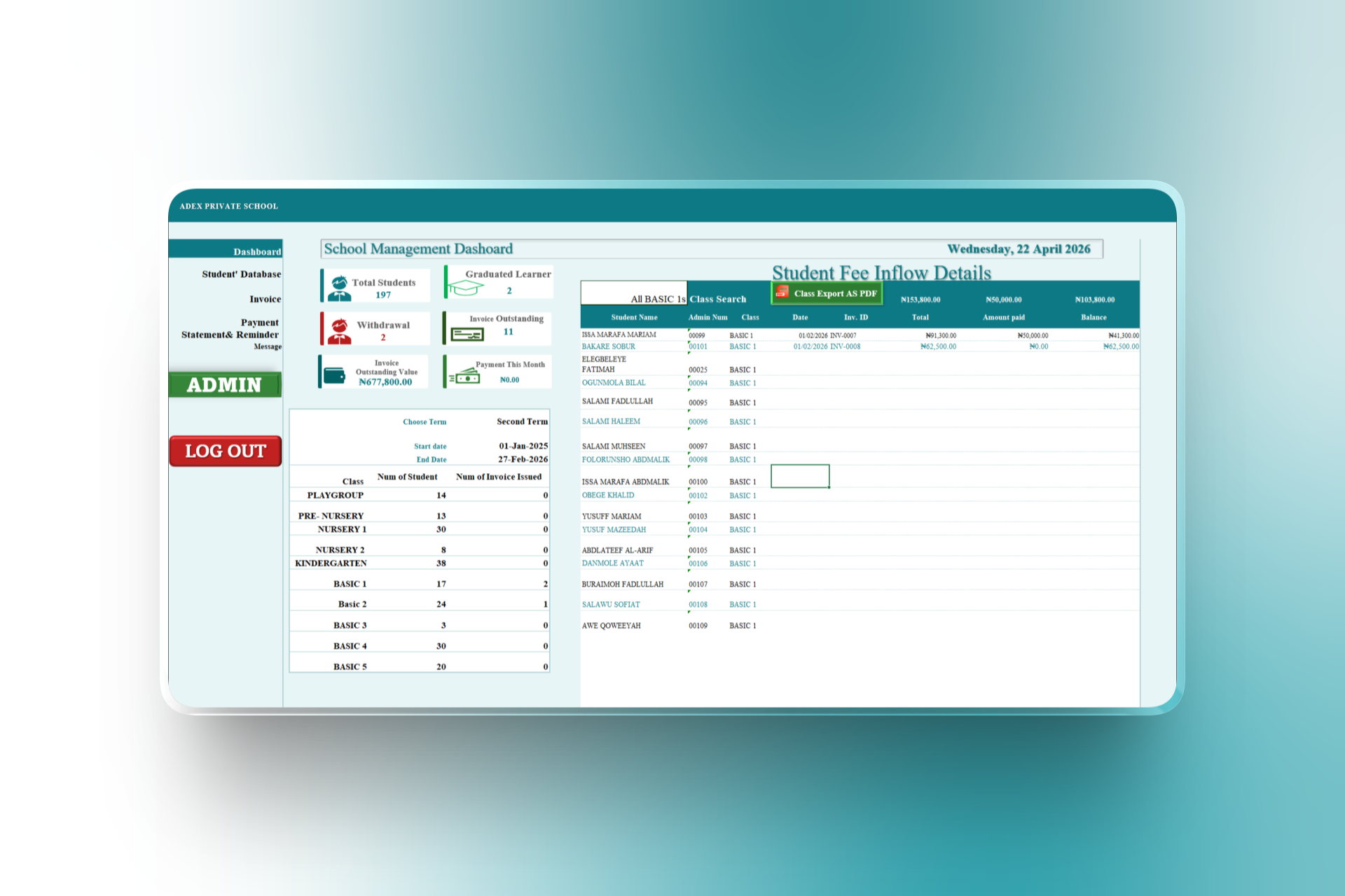 School Fee Track Pro dashboard