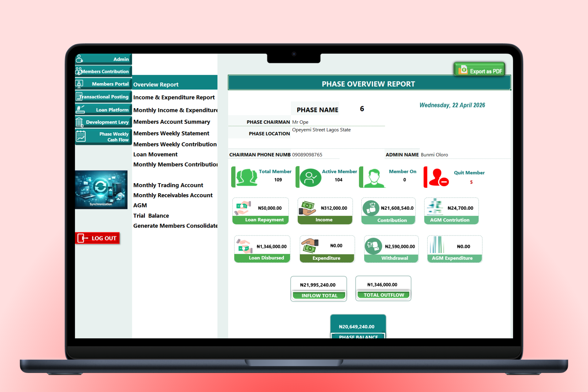 RelianceCoop Manager dashboard